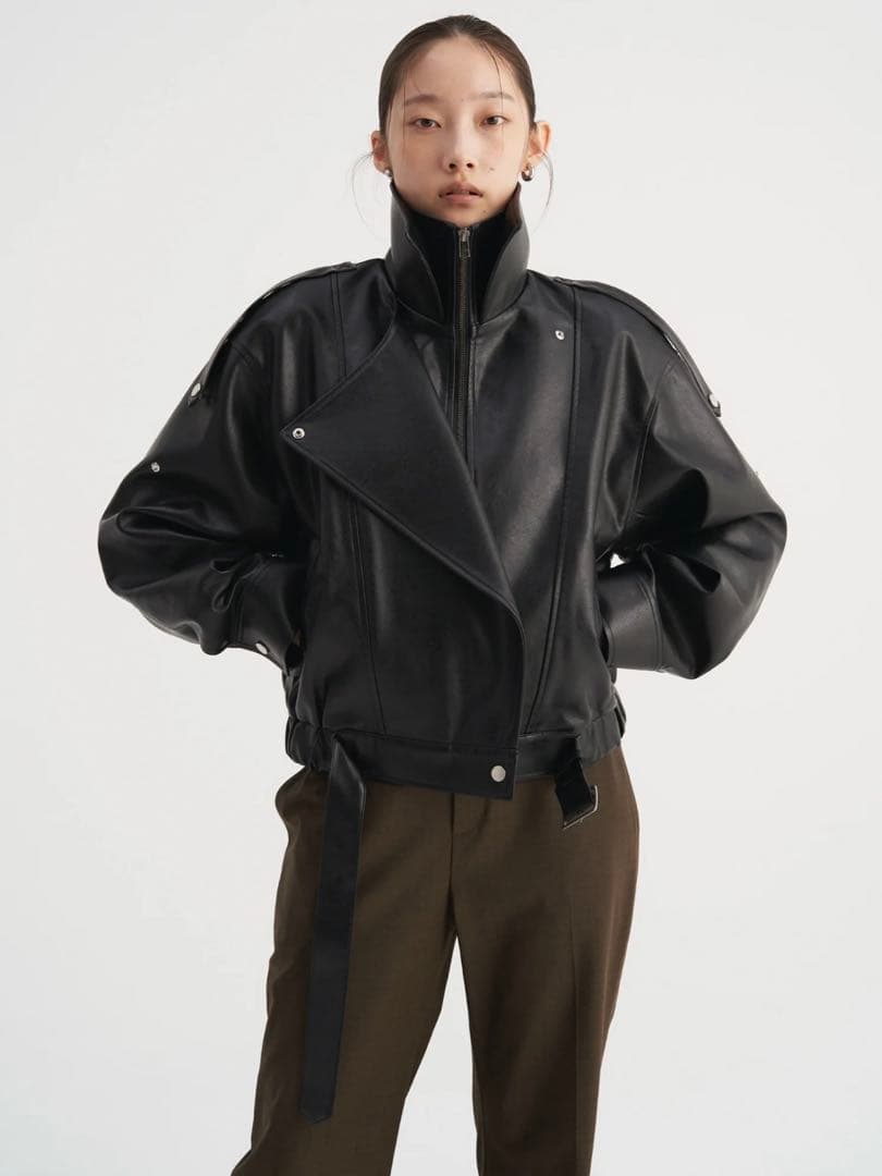 Venica Carven スタンドカラーレザーブルゾン　ブラック