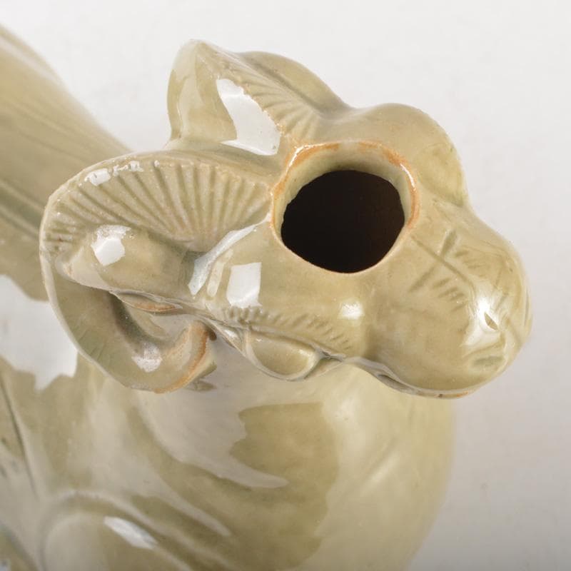 中国　倣越州窯青磁　羊形　火灯　燭台　証書付　C　6515