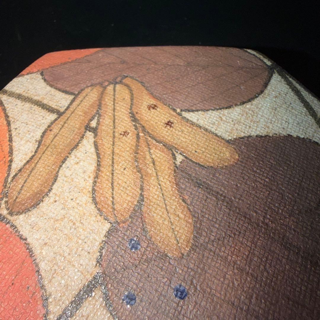 J*n様 伊藤東彦　布目大豆文陶筥　共箱　六角形陶器 葉と栗のデザイン　蓋物　骨