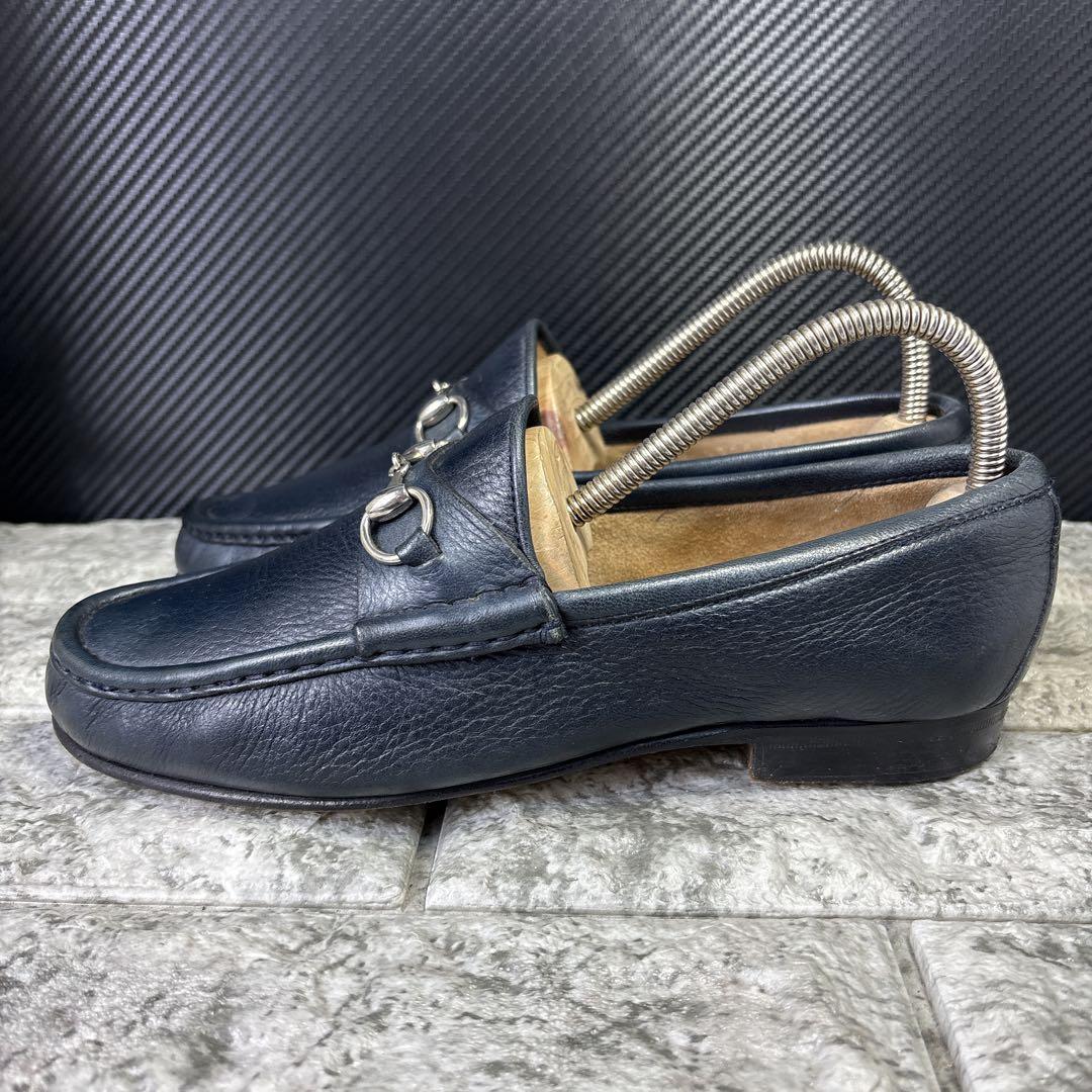 グッチGUCCI　ホースビットローファー　紺　シルバー　36 1/2 ビンテージ