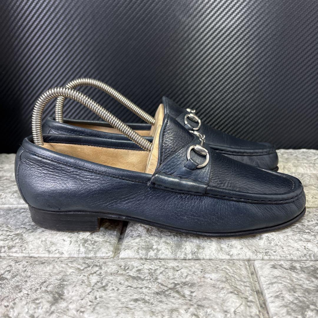 グッチGUCCI　ホースビットローファー　紺　シルバー　36 1/2 ビンテージ
