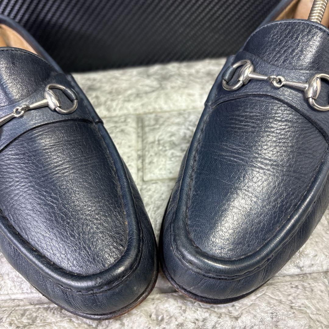 グッチGUCCI　ホースビットローファー　紺　シルバー　36 1/2 ビンテージ