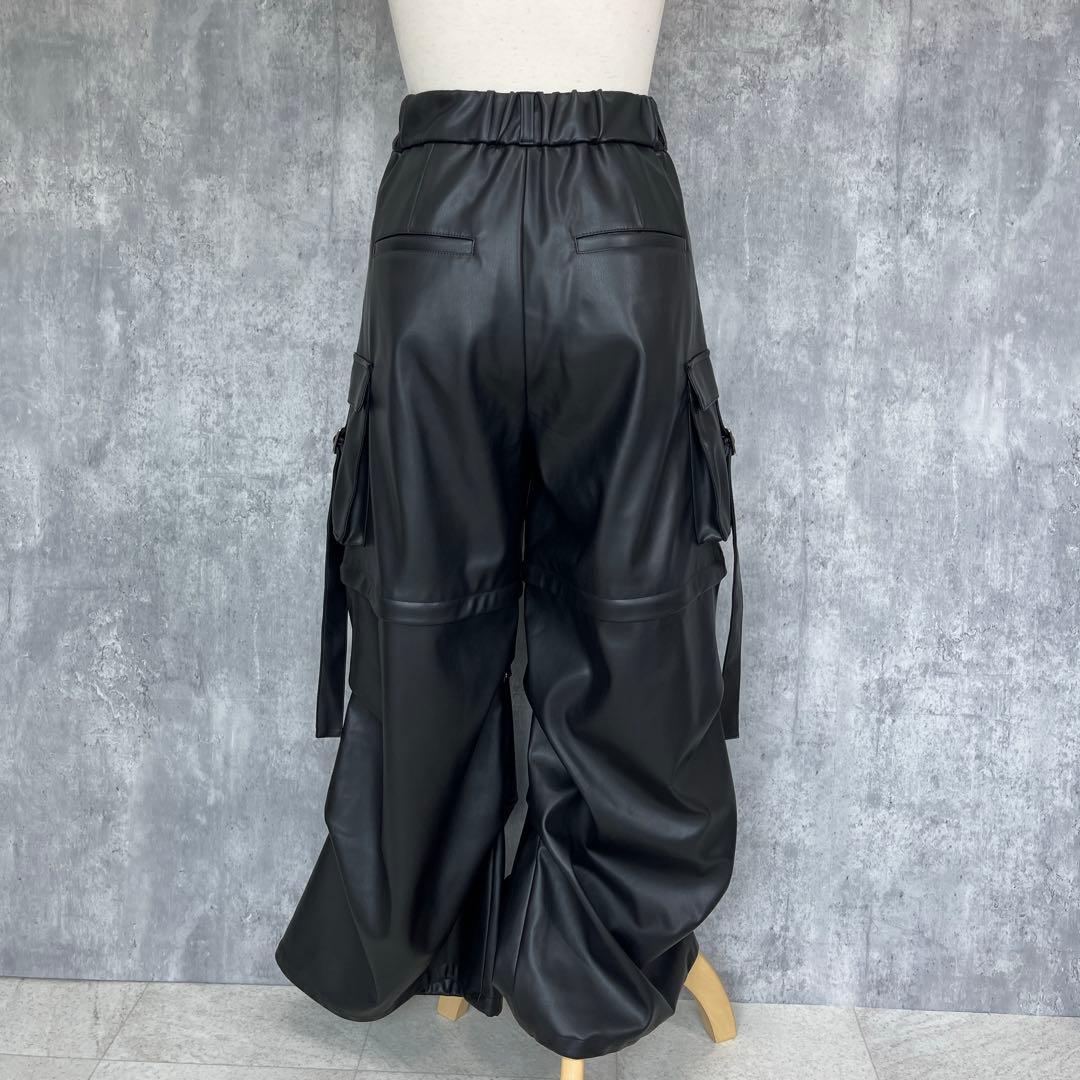 未使用タグ付【HARE】2WAY メタルカーゴパンツ レザー ブラック F