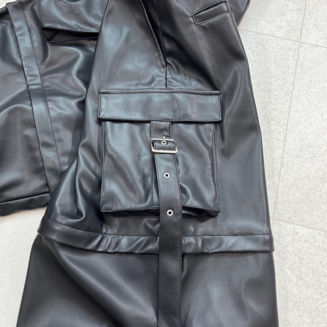 未使用タグ付【HARE】2WAY メタルカーゴパンツ レザー ブラック F