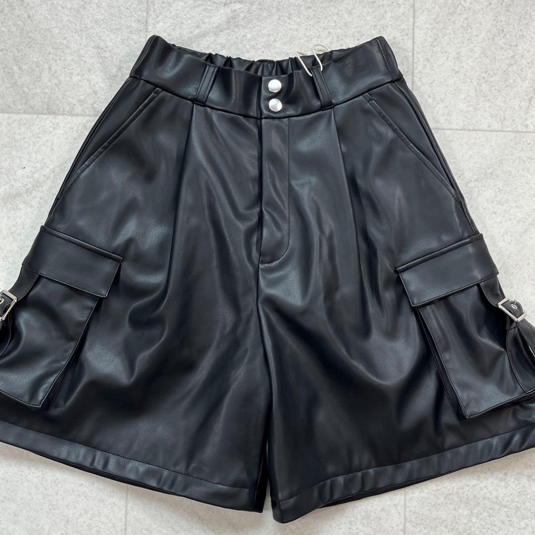 未使用タグ付【HARE】2WAY メタルカーゴパンツ レザー ブラック F