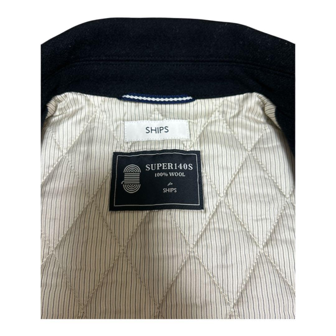 【美品】SHIPS super140s Pコート ウール100% ネイビー　M