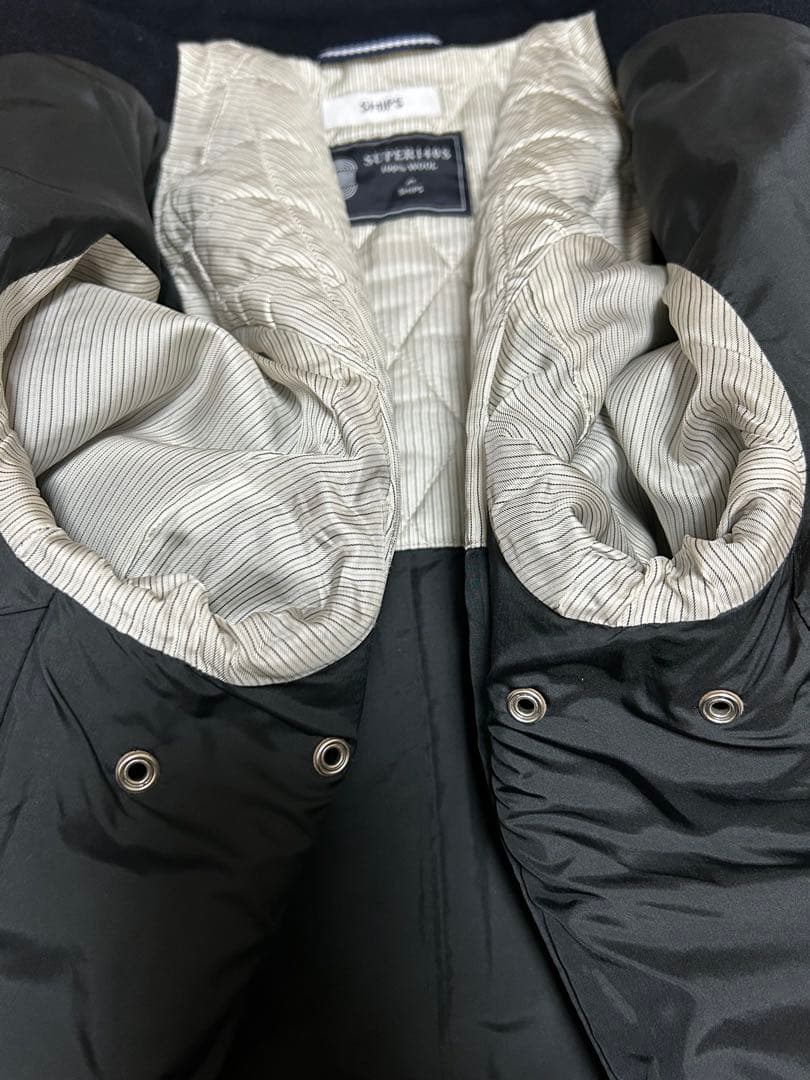 【美品】SHIPS super140s Pコート ウール100% ネイビー　M