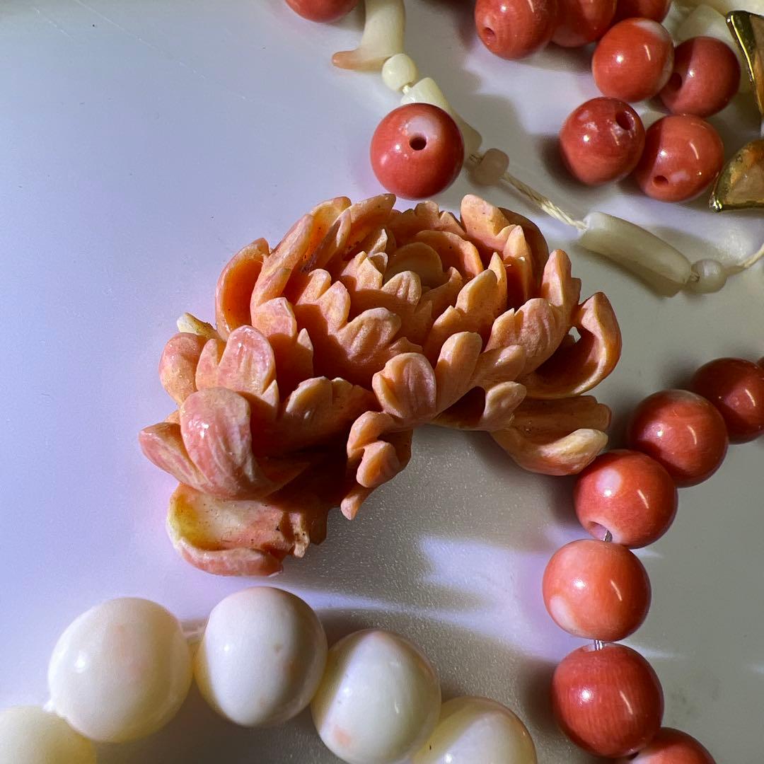 本赤珊瑚玉　アクセサリー色々　一部袋込91g 東Y8-0204☆2F