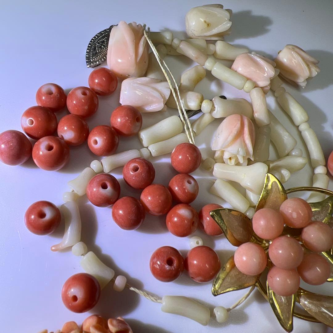 本赤珊瑚玉　アクセサリー色々　一部袋込91g 東Y8-0204☆2F