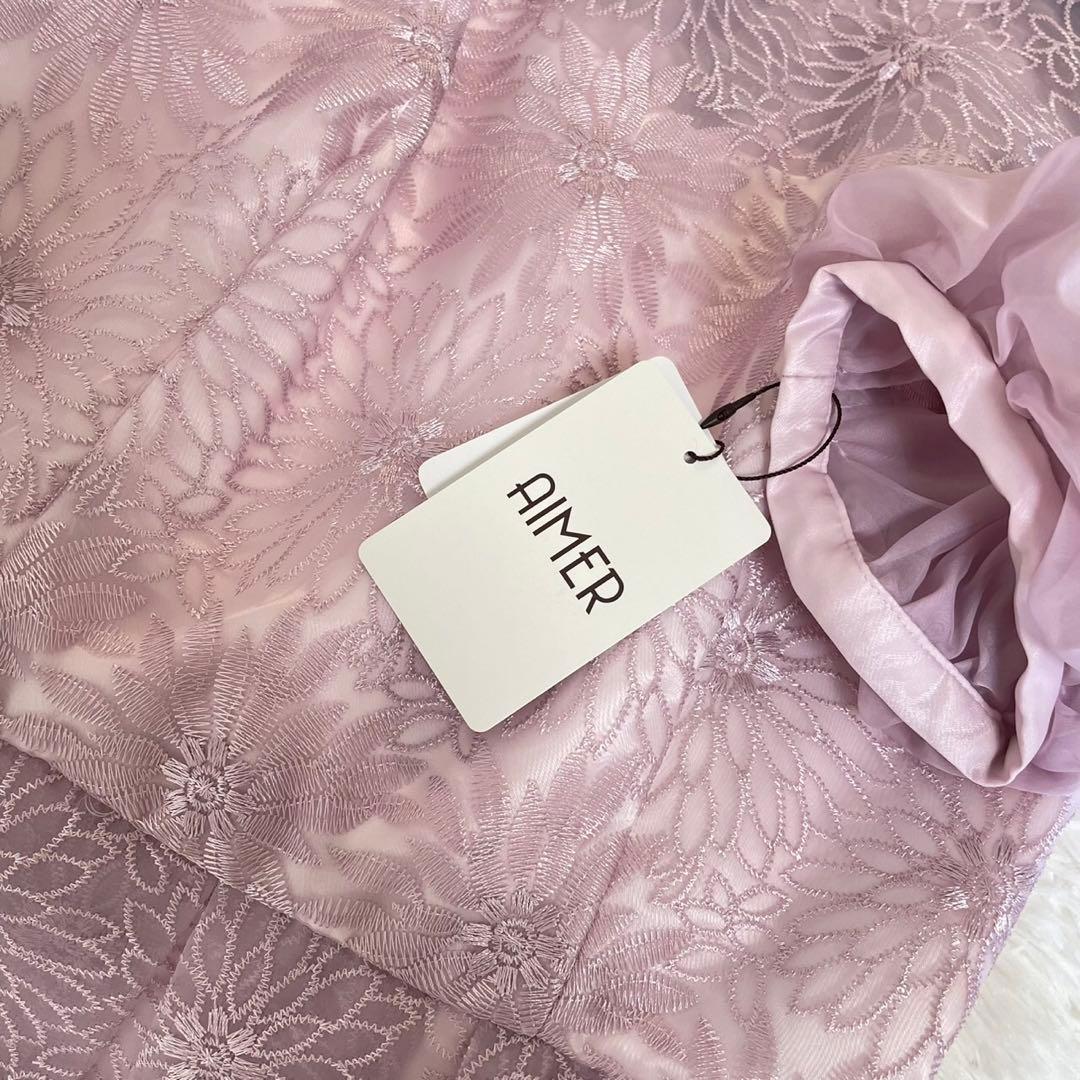 【新品未使用】AIMER オーガンジー花柄刺繍ボリュームスリーブドレス