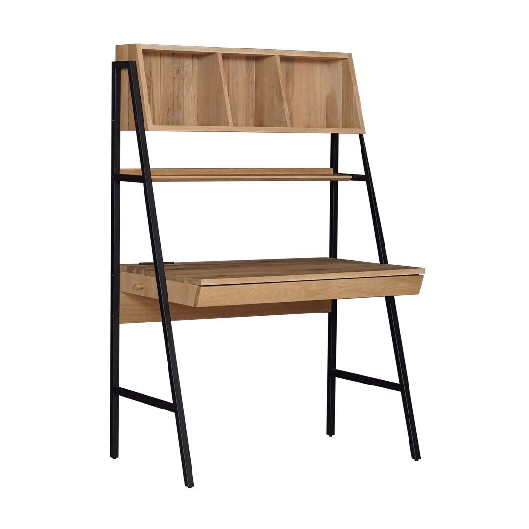 ナチュラルウッド オープンシェルフ付きデスク