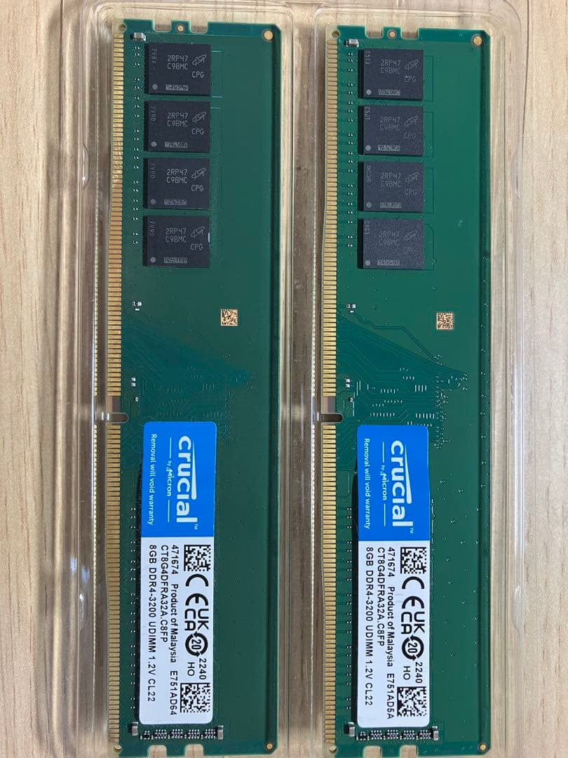 Crucial DDR4-3200 16GB(8×2) 動作確認済