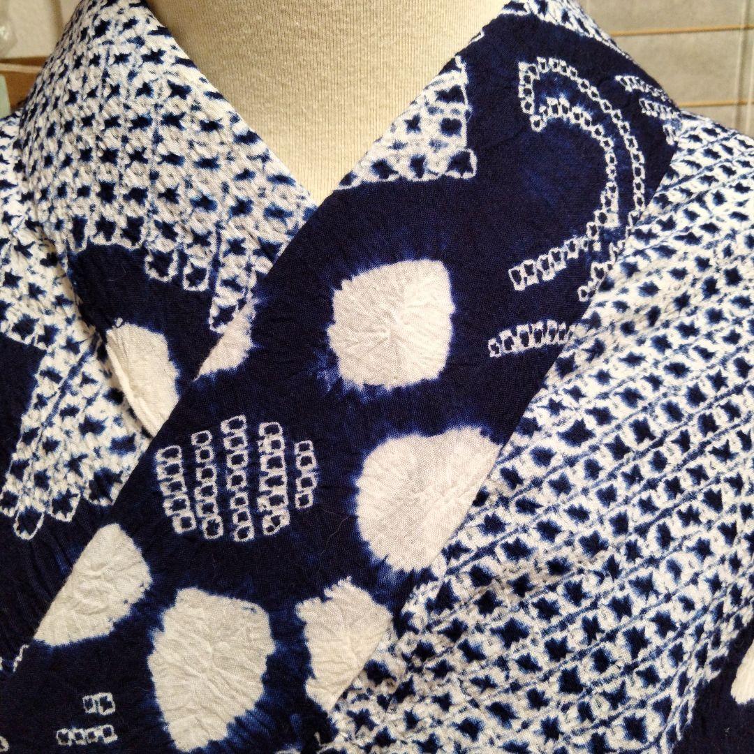 有松絞り浴衣　居敷当て、肩布付 裄66.5 肩身丈159