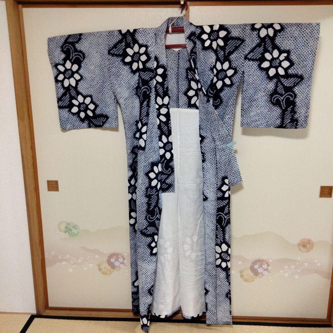 有松絞り浴衣　居敷当て、肩布付 裄66.5 肩身丈159