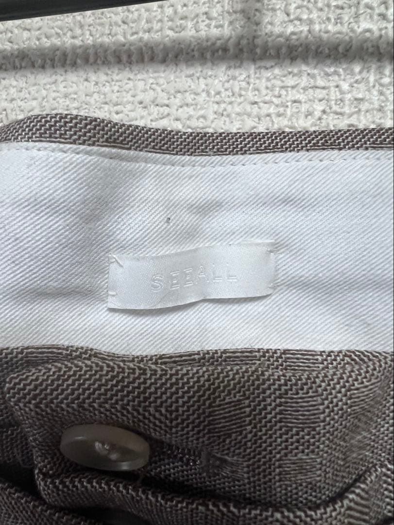 SEEALL BELTED PANTS ベージュ スラックス ウール92%