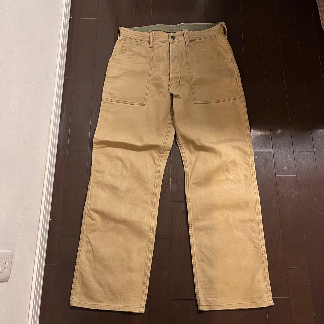 フリーホイーラーズ ロングショアマン ベージュ ワークパンツ 34×34