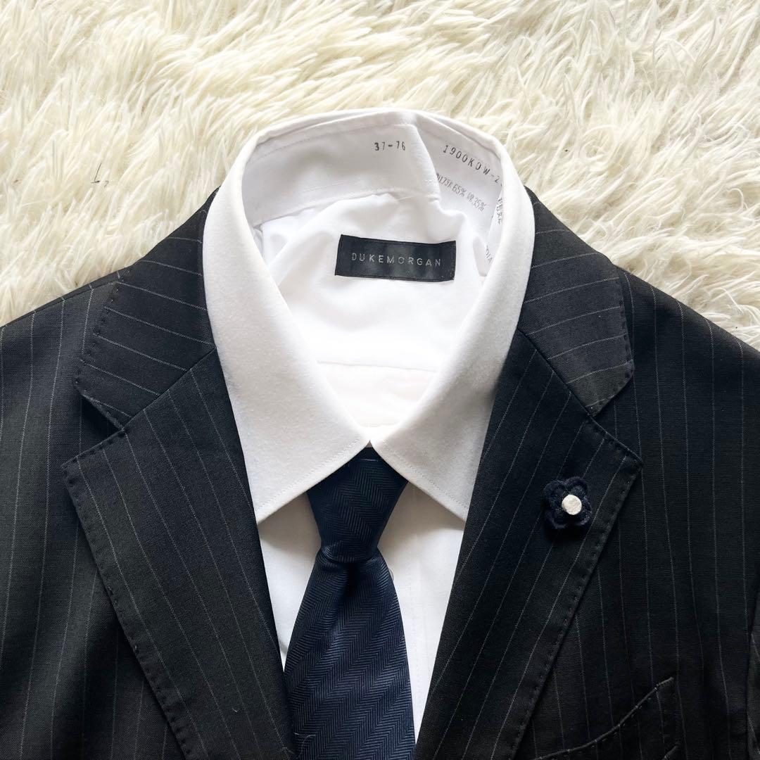 <美品>LARDINI easy wear ブラック ウール スーツ サイズ46