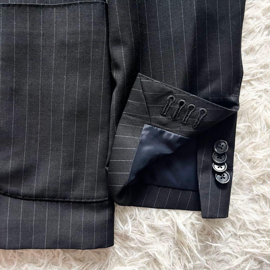 <美品>LARDINI easy wear ブラック ウール スーツ サイズ46