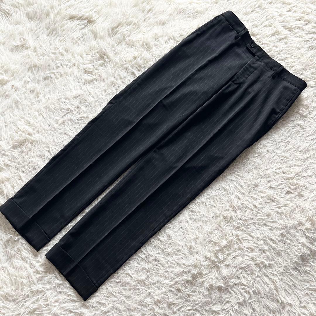 <美品>LARDINI easy wear ブラック ウール スーツ サイズ46