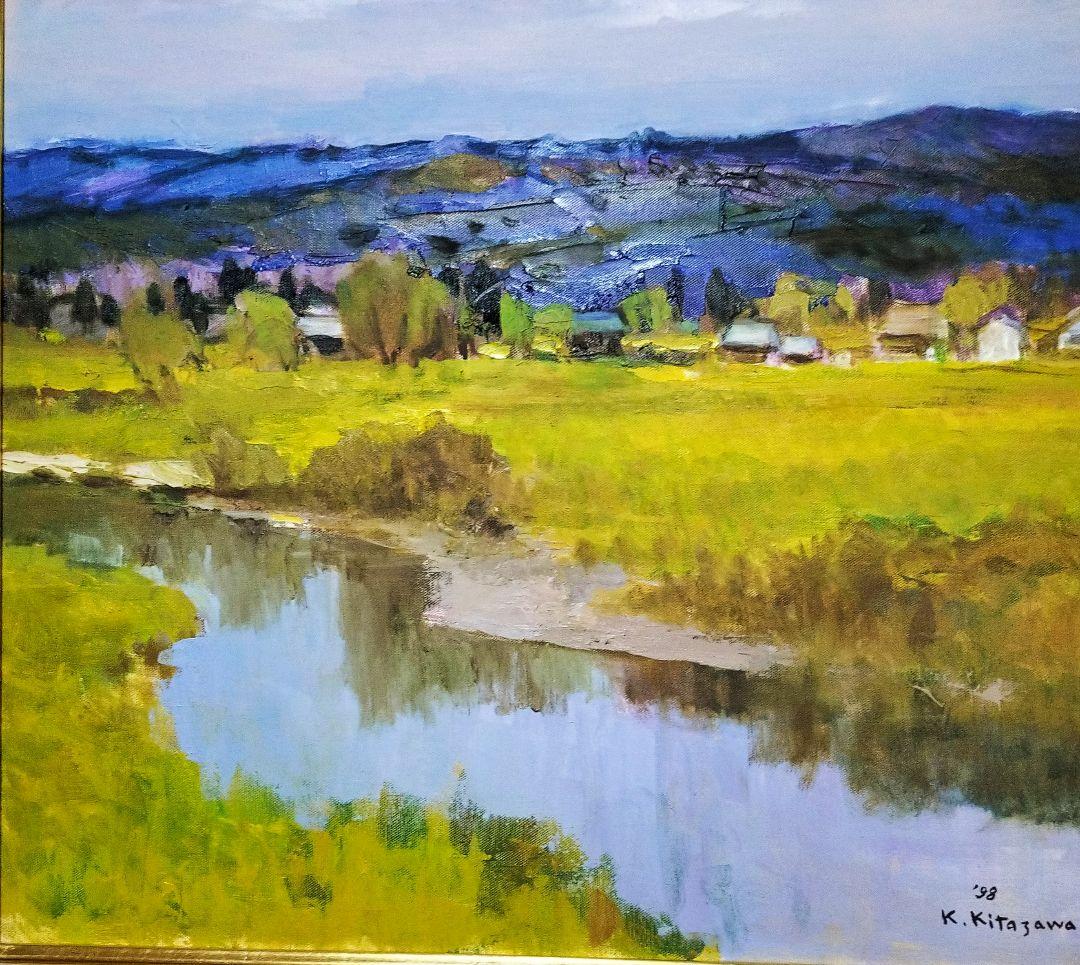 北沢計「水ぬるむ頃」佐原、水郷の画家　日展会友　デパート個展