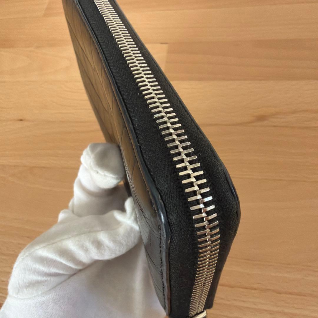 サンローラン 長財布 ラウンドファスナー YSL クロコ型押し ブラック