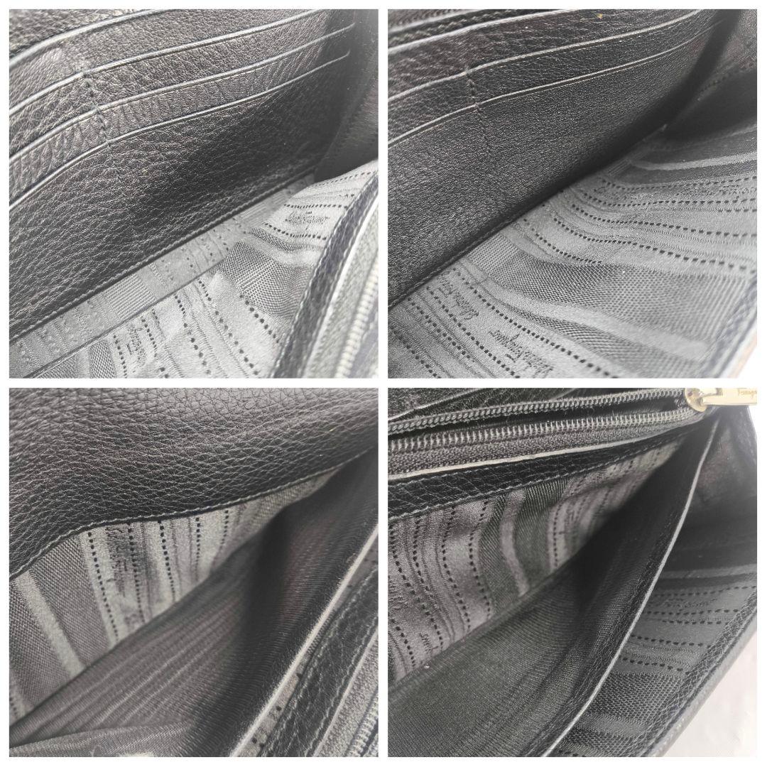 極美品 フェラガモ ガンチーニ 長財布 ブラック シルバー金具 フラップ