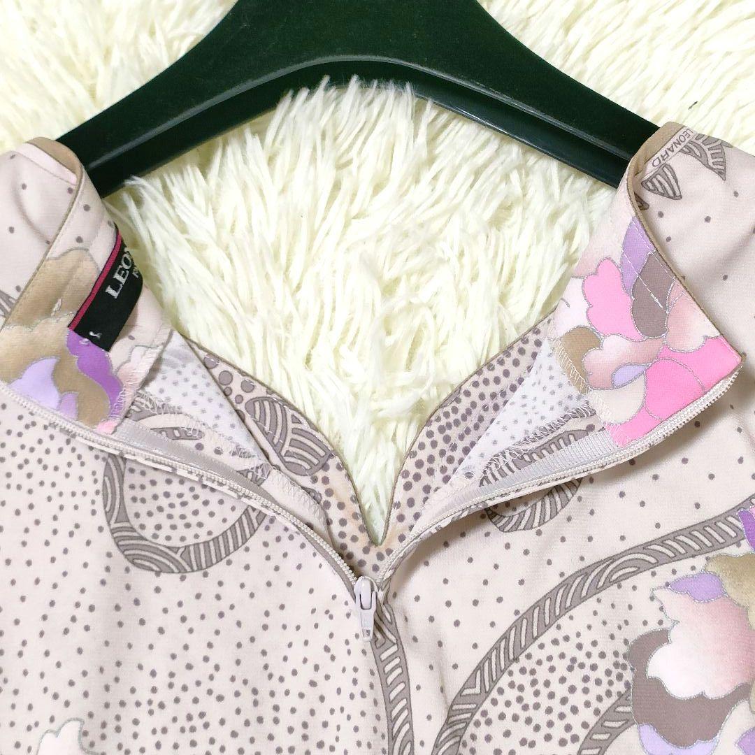 極美品 近年物 レオナール カンカン素材 チュニック 花柄 38 オーバーサイズ