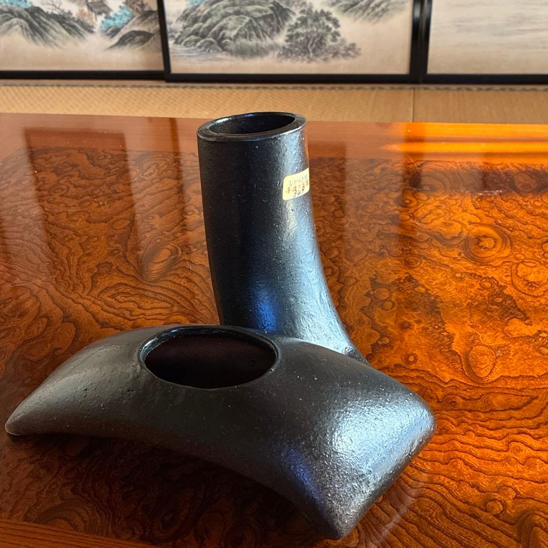 【未使用】いけばな　小原流　池坊　草月流　変形花器　自由花　オブジェ　信楽焼