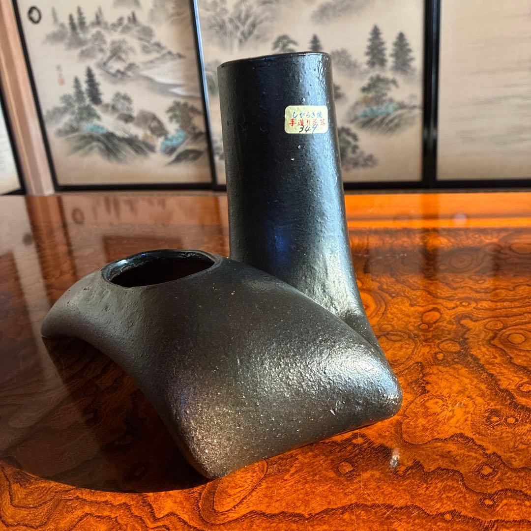 【未使用】いけばな　小原流　池坊　草月流　変形花器　自由花　オブジェ　信楽焼