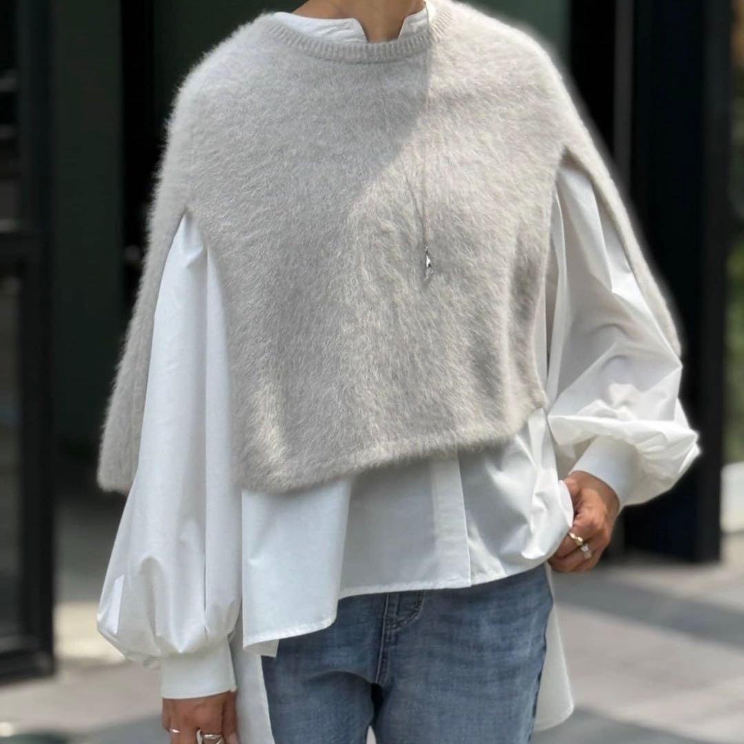 ビアズリー BEARDSLEY ファーニットポンチョ グレー