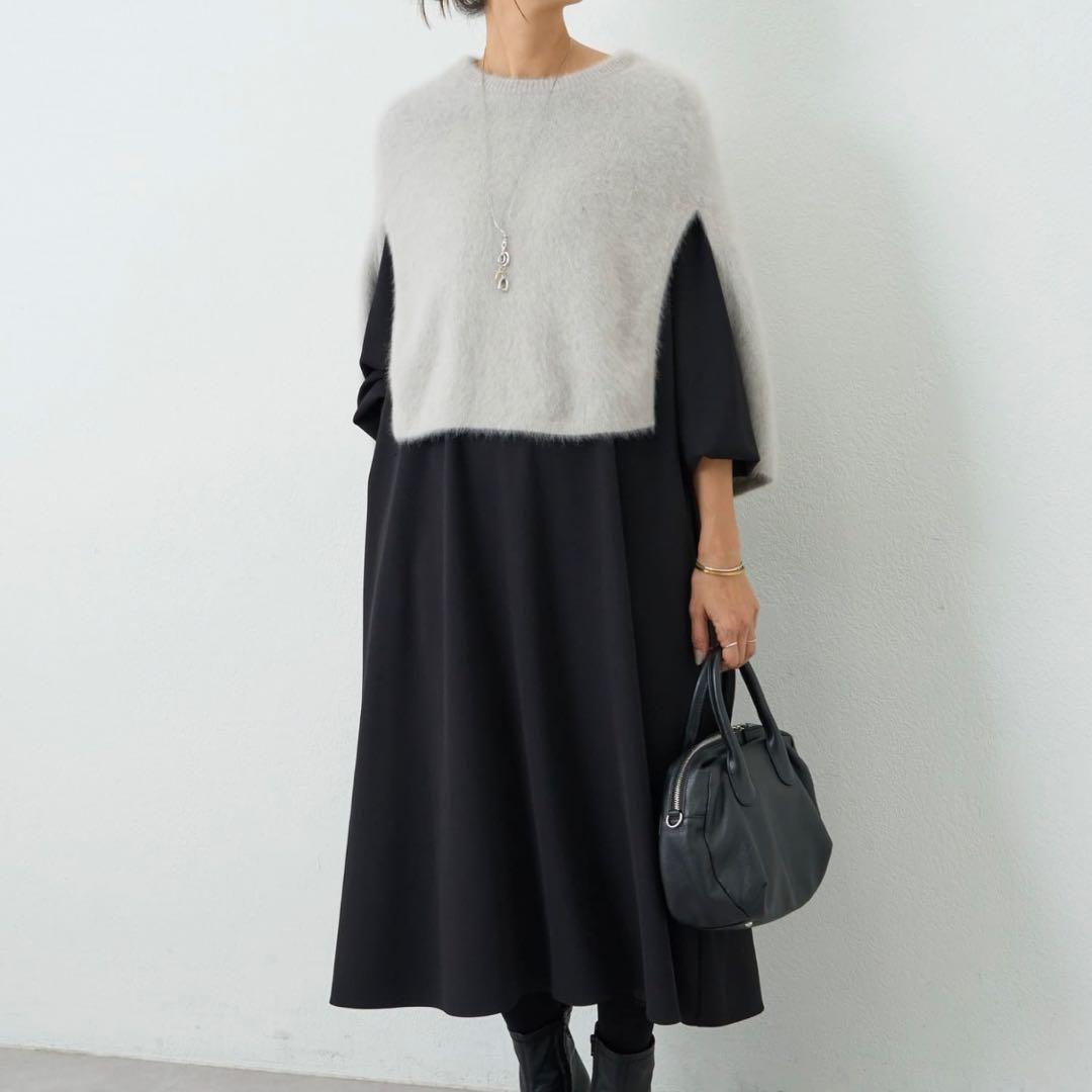 ビアズリー BEARDSLEY ファーニットポンチョ グレー