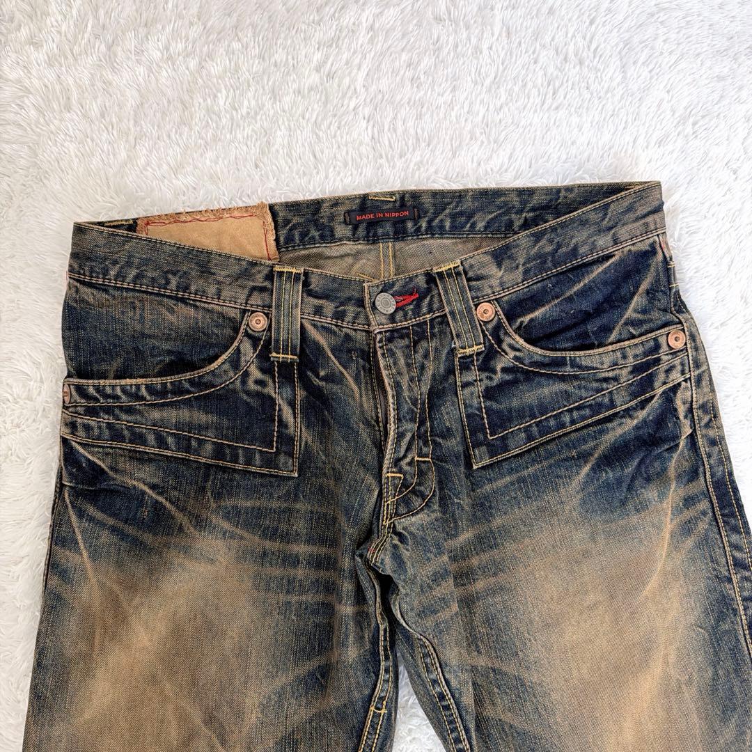 BLUE WAY ブルーウェイ 鬼ヒゲ フレア デニム パンツ ジーンズ Y2K