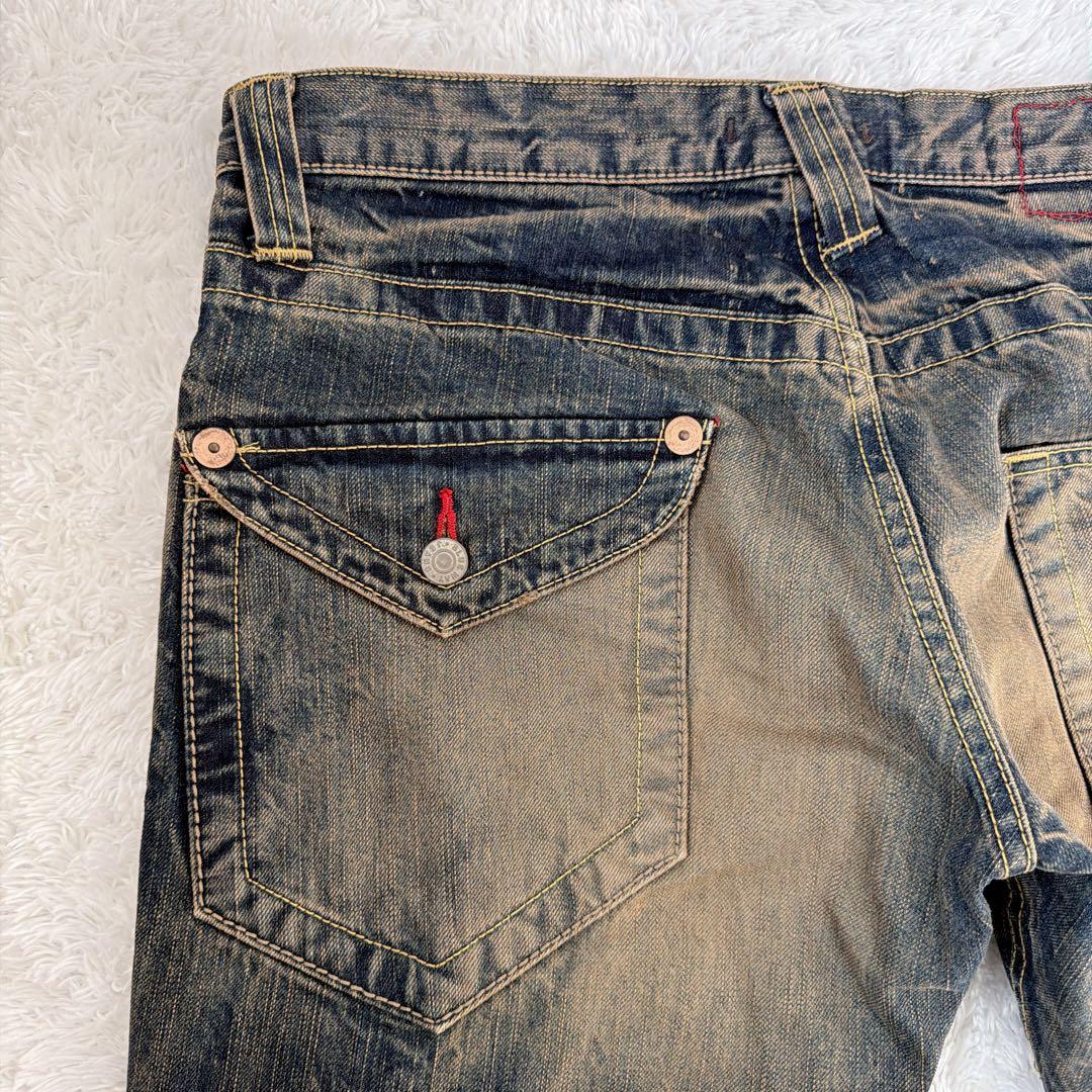 BLUE WAY ブルーウェイ 鬼ヒゲ フレア デニム パンツ ジーンズ Y2K