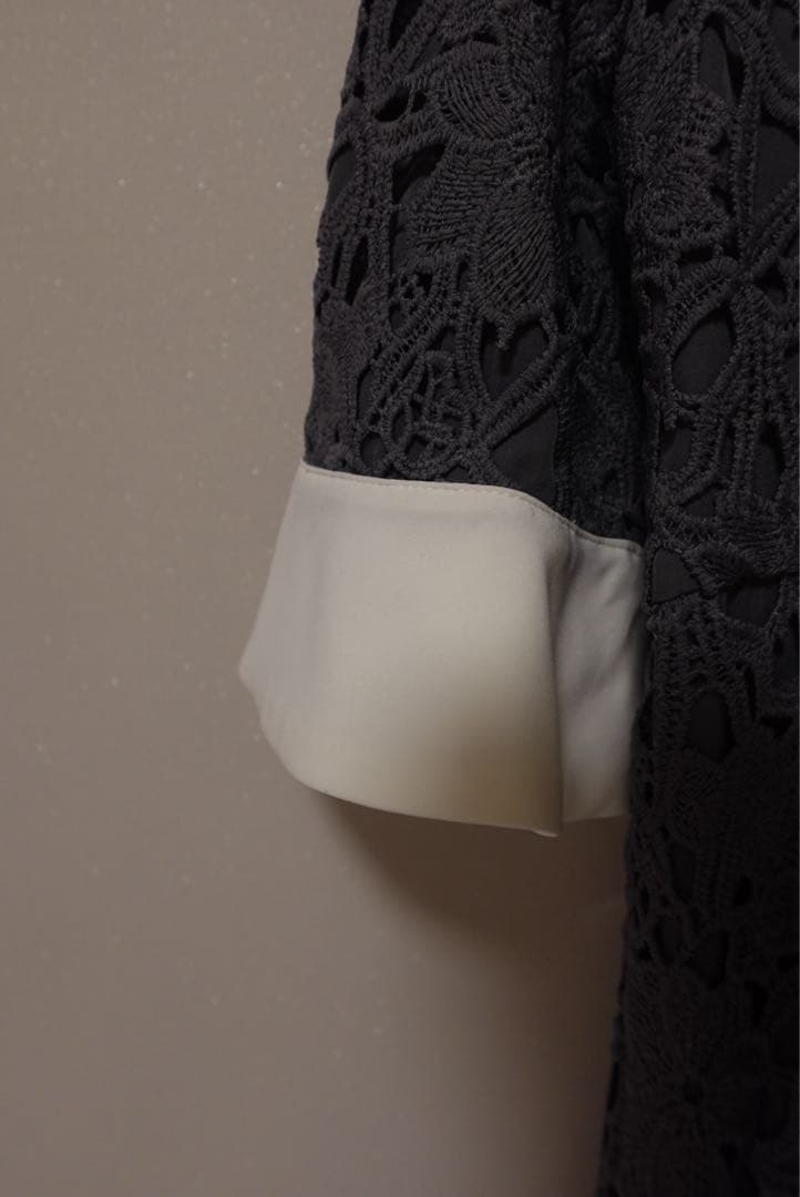 LEJA 花柄レースカラースパンコール刺繍Aラインフレアドレスワンピース M