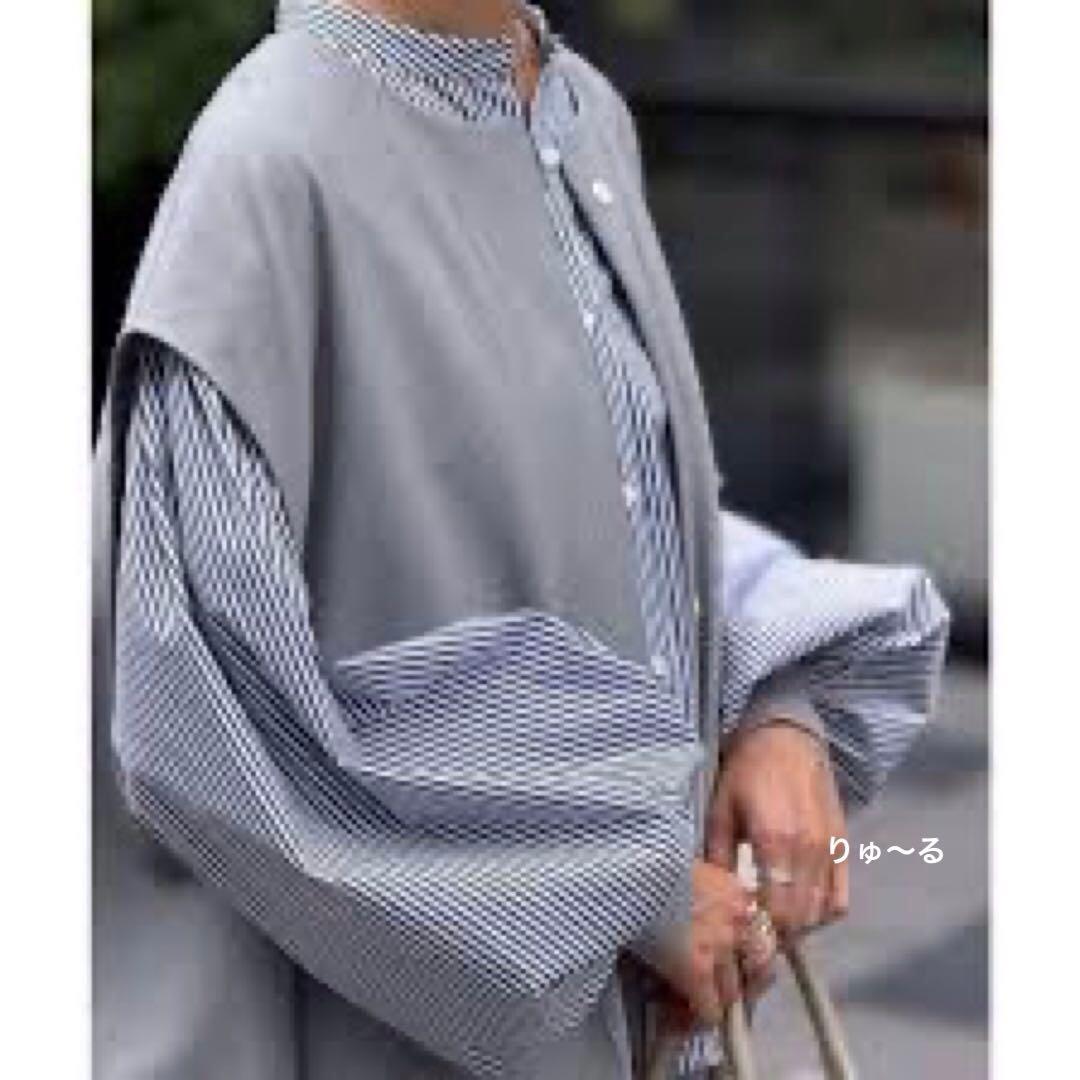 25AW⭐️1回短時間⭐️ビアズリー ソデリブフルアシャツ ストライプ／フリー