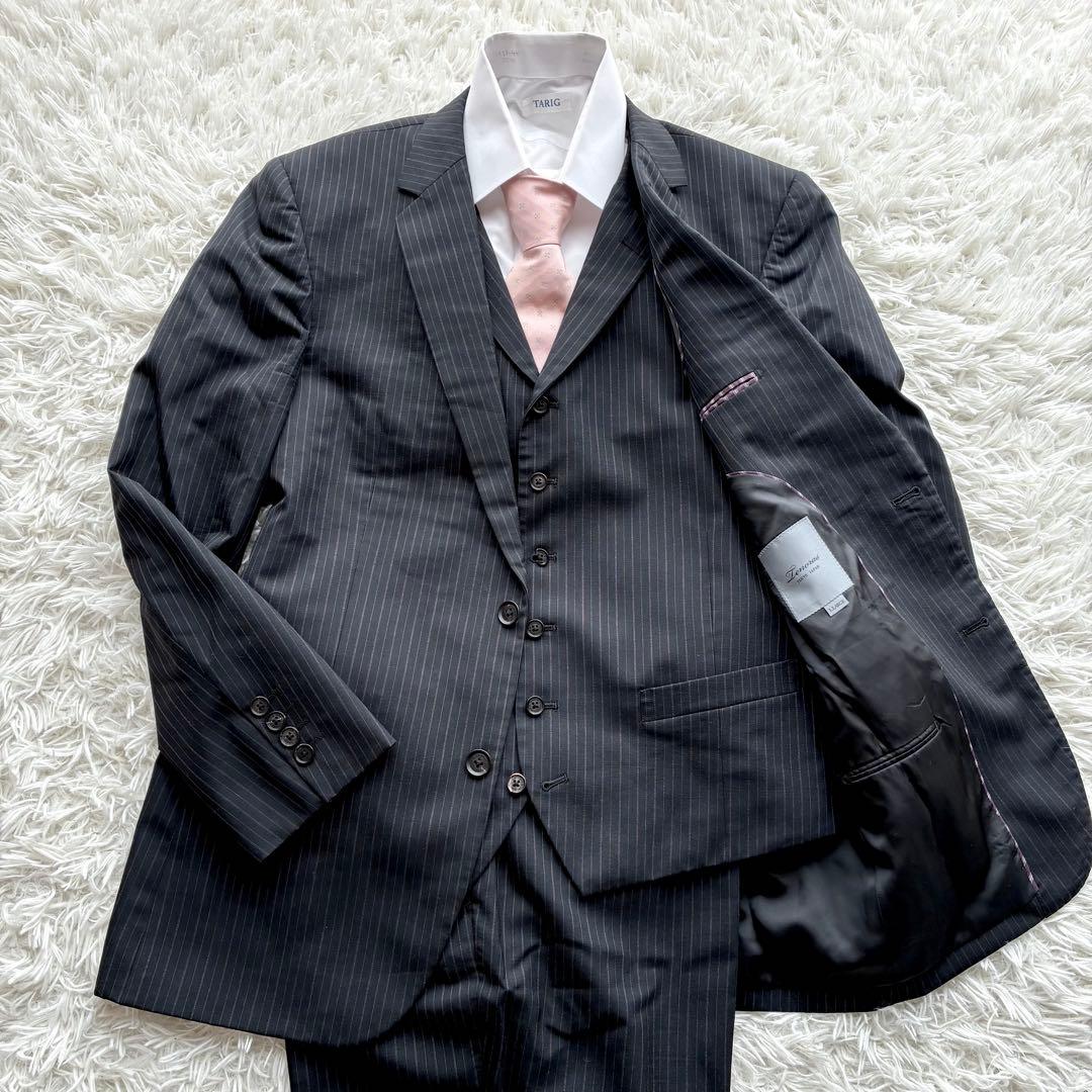 【美品】TENORAS ティノラス ストライプ 3ピース スーツ XL グレー