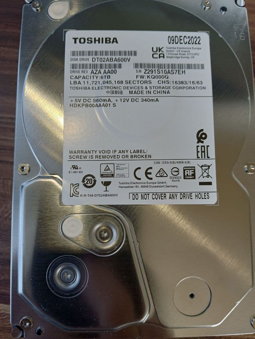 内蔵型ハードディスクドライブ TOSHIBA 6TB HDD