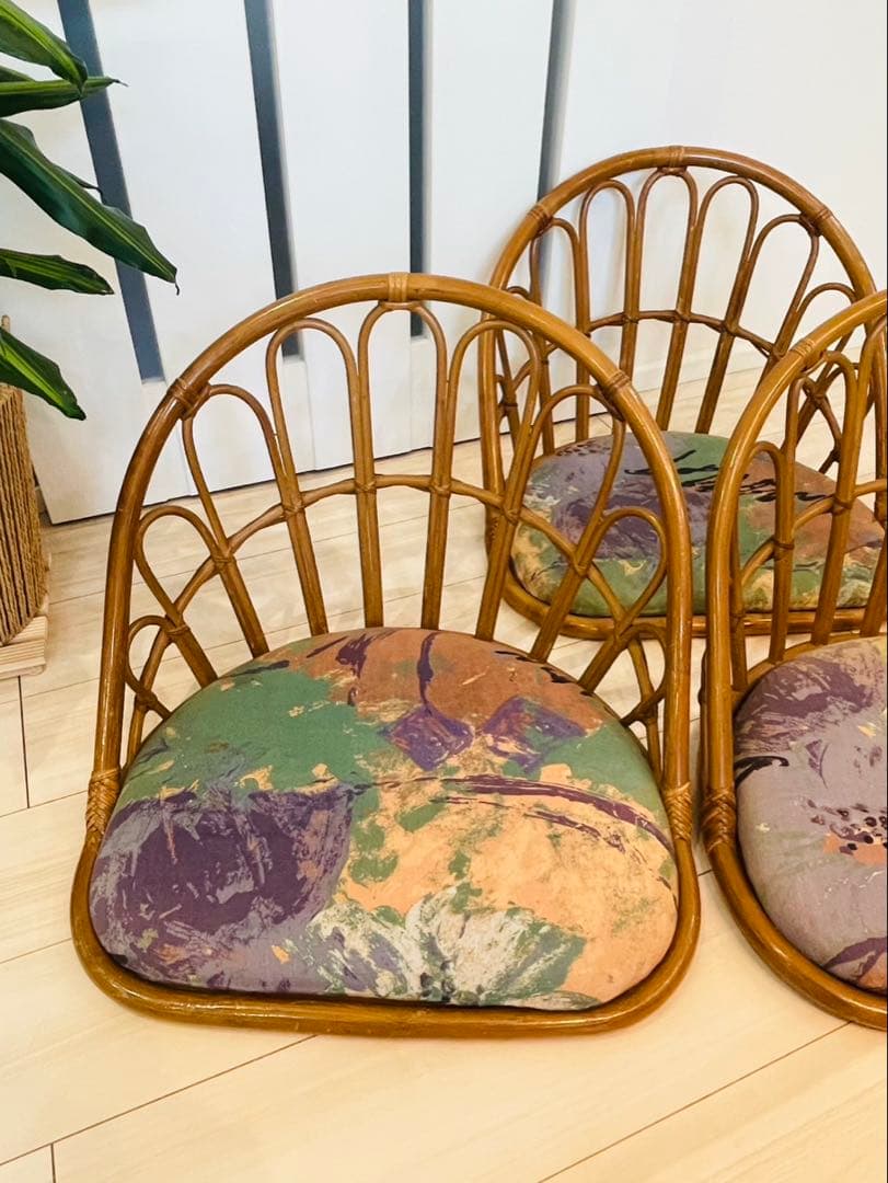 【3点セット】籐　座椅子　昭和　レトロ　和　アンティーク　ラタン