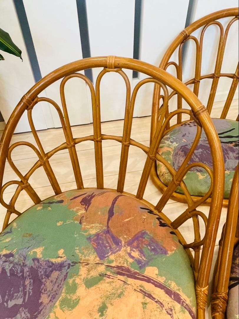 【3点セット】籐　座椅子　昭和　レトロ　和　アンティーク　ラタン