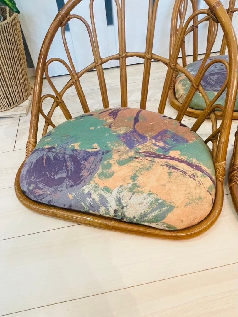 【3点セット】籐　座椅子　昭和　レトロ　和　アンティーク　ラタン