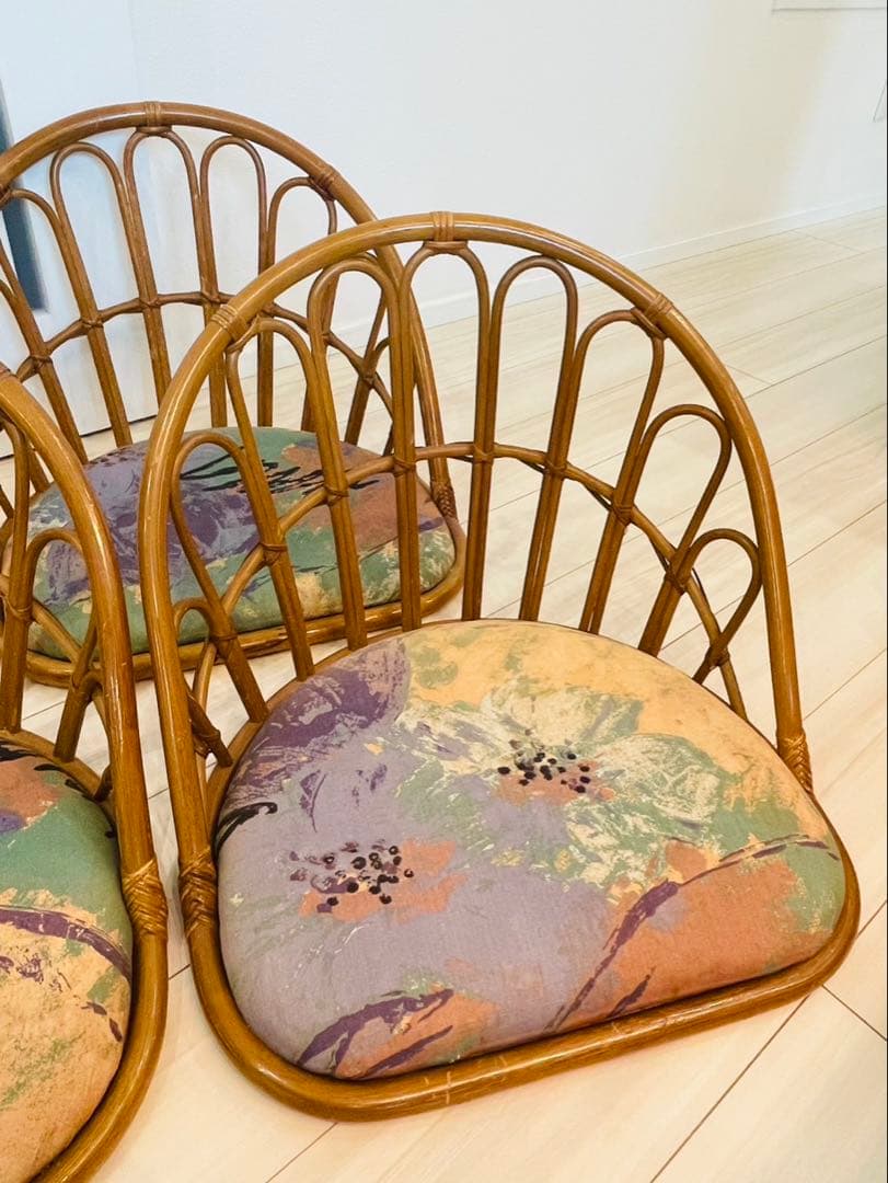 【3点セット】籐　座椅子　昭和　レトロ　和　アンティーク　ラタン