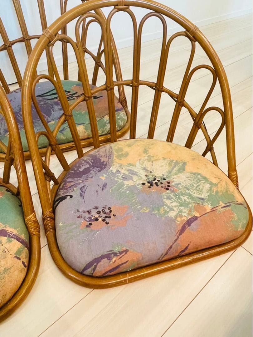 【3点セット】籐　座椅子　昭和　レトロ　和　アンティーク　ラタン