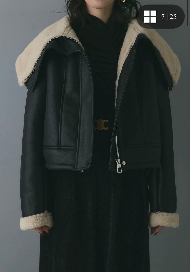 andrea&co. フェイクレザーボアブルゾン　ブラック　AUBREY