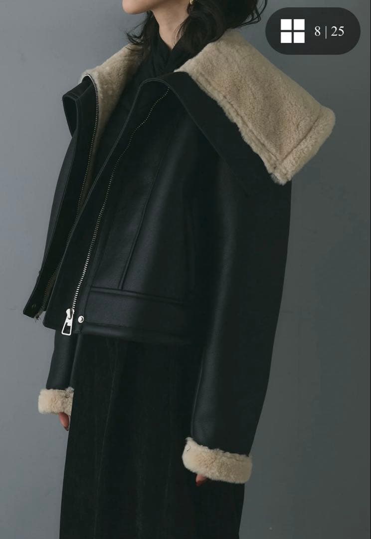 andrea&co. フェイクレザーボアブルゾン　ブラック　AUBREY