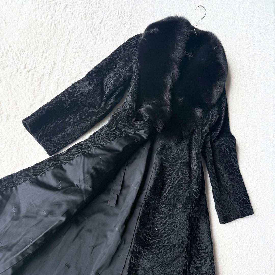 palody アストラカン ロングコート ミンクファー 13 ブラック アウター