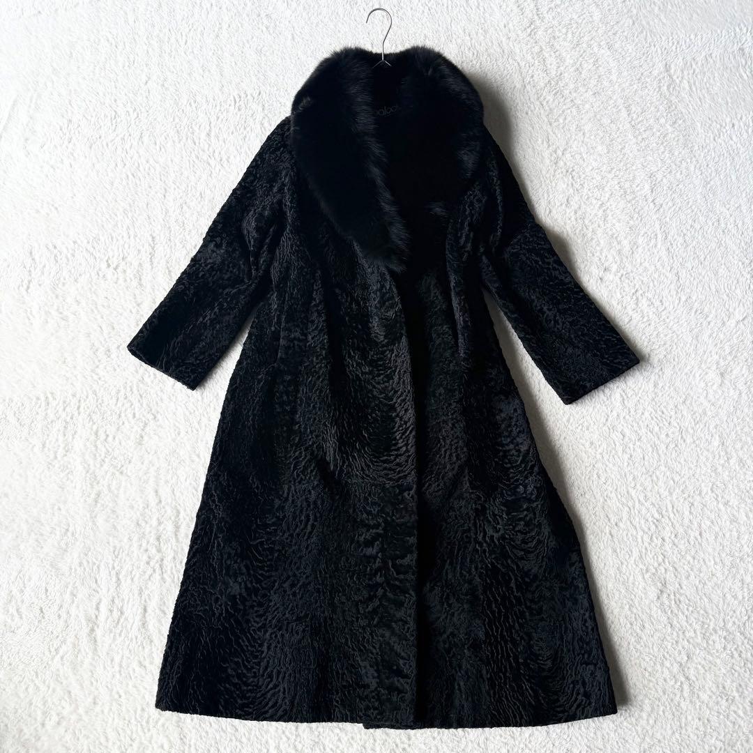 palody アストラカン ロングコート ミンクファー 13 ブラック アウター