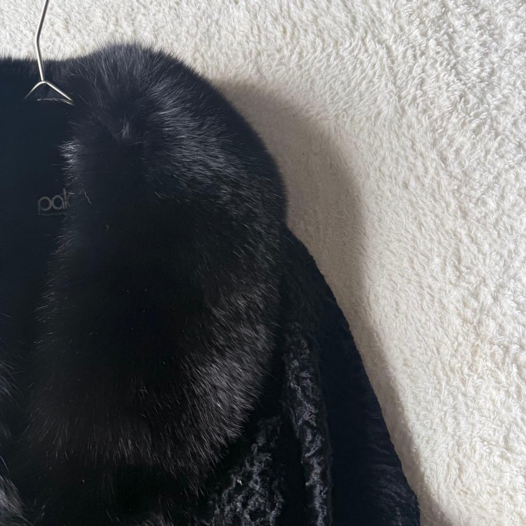 palody アストラカン ロングコート ミンクファー 13 ブラック アウター