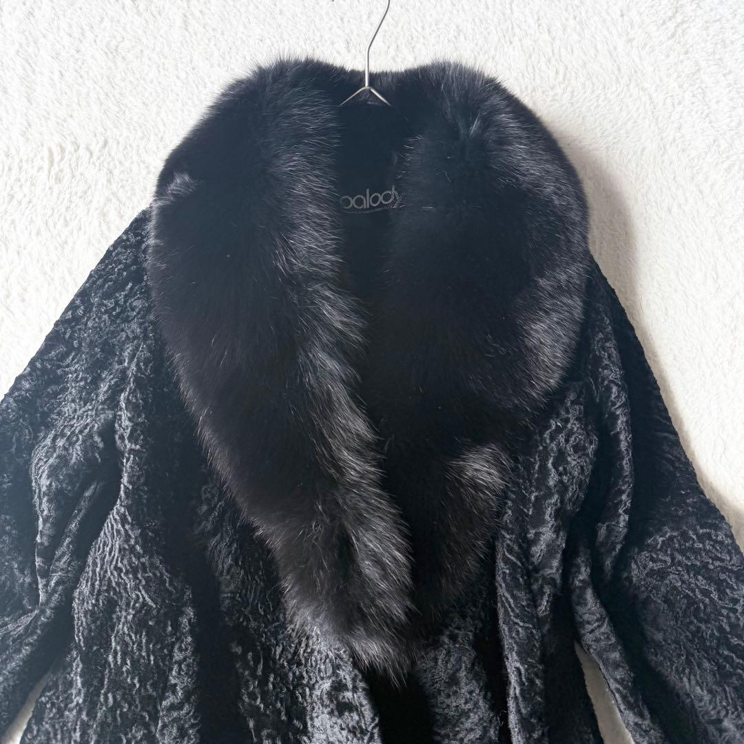 palody アストラカン ロングコート ミンクファー 13 ブラック アウター