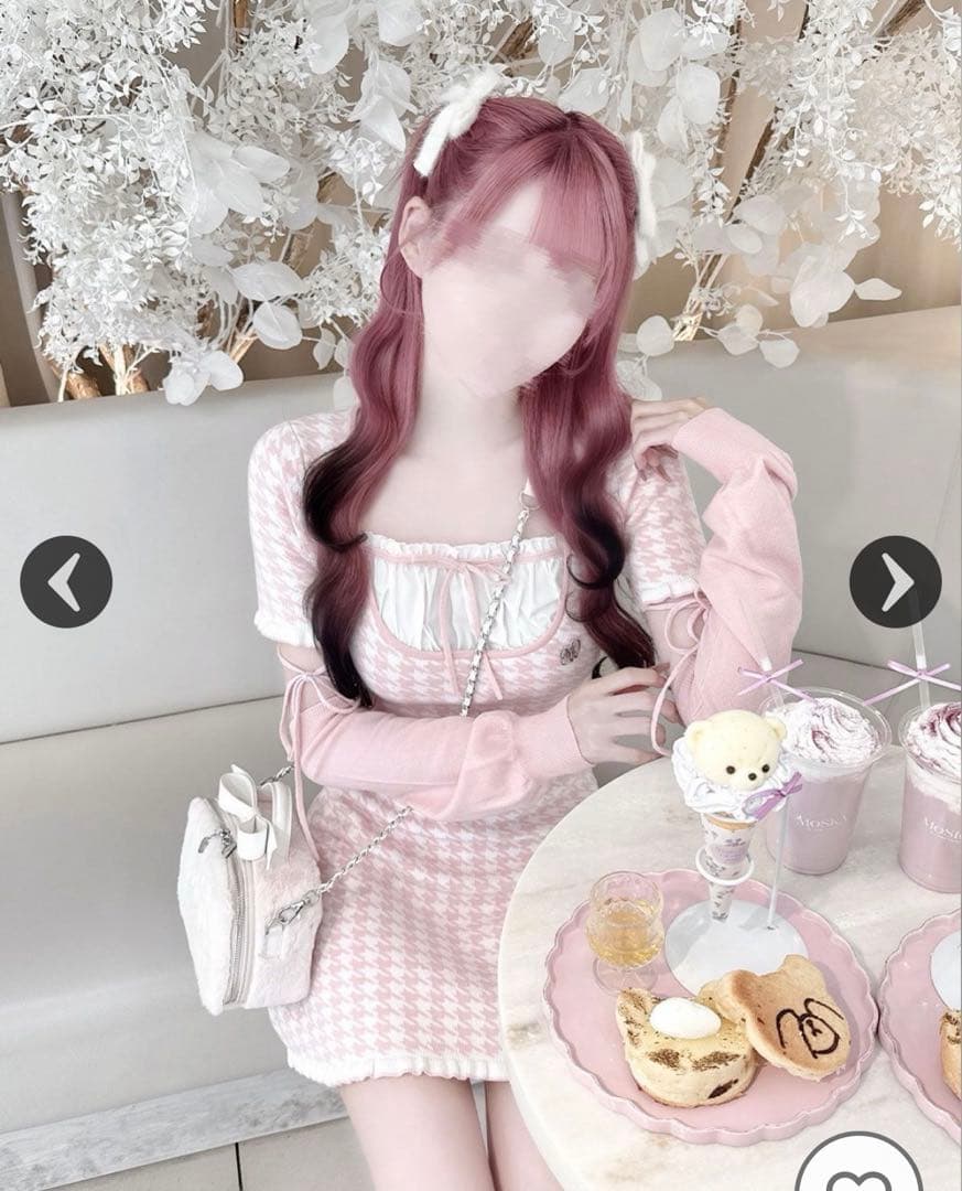 HONEY MEW アームカバー付きバックリボン千鳥ワンピース