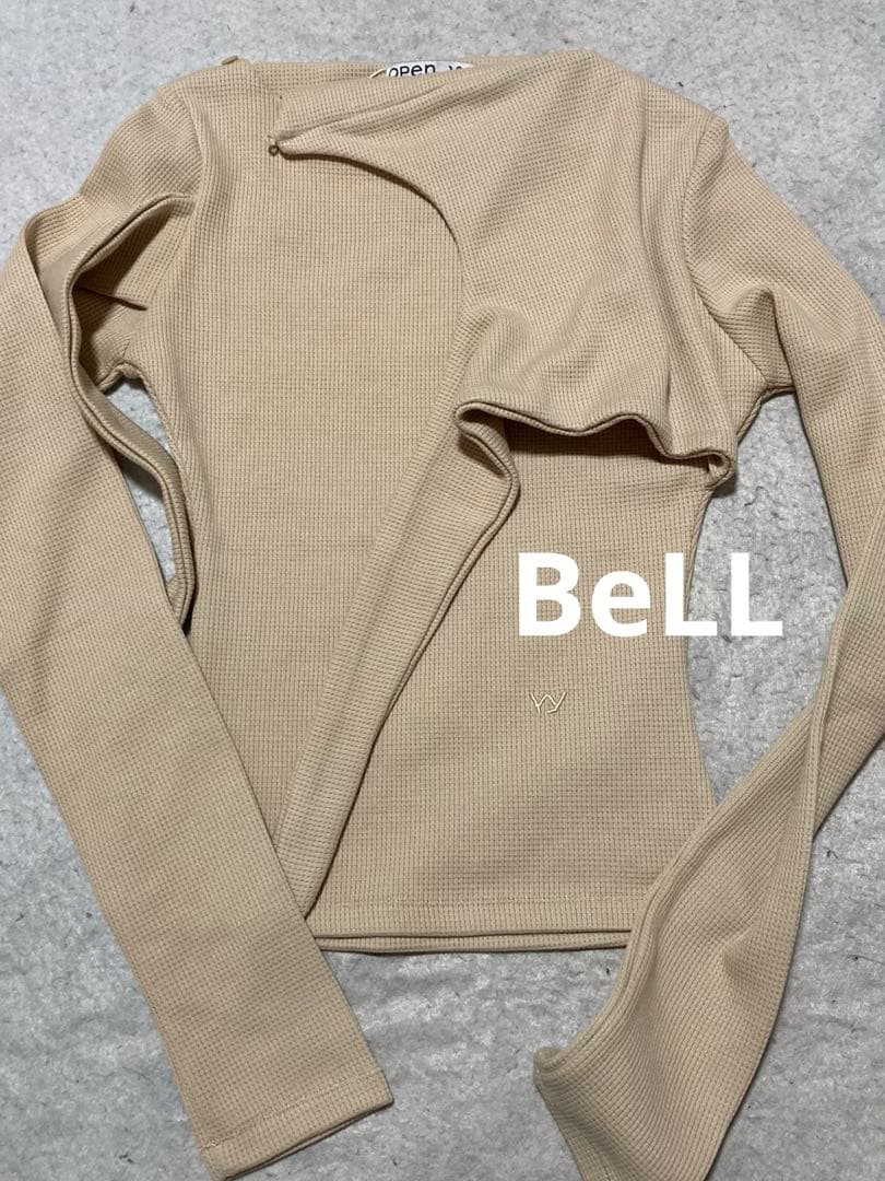 OPEN YY ワッフル編み リボン付き 長袖 S